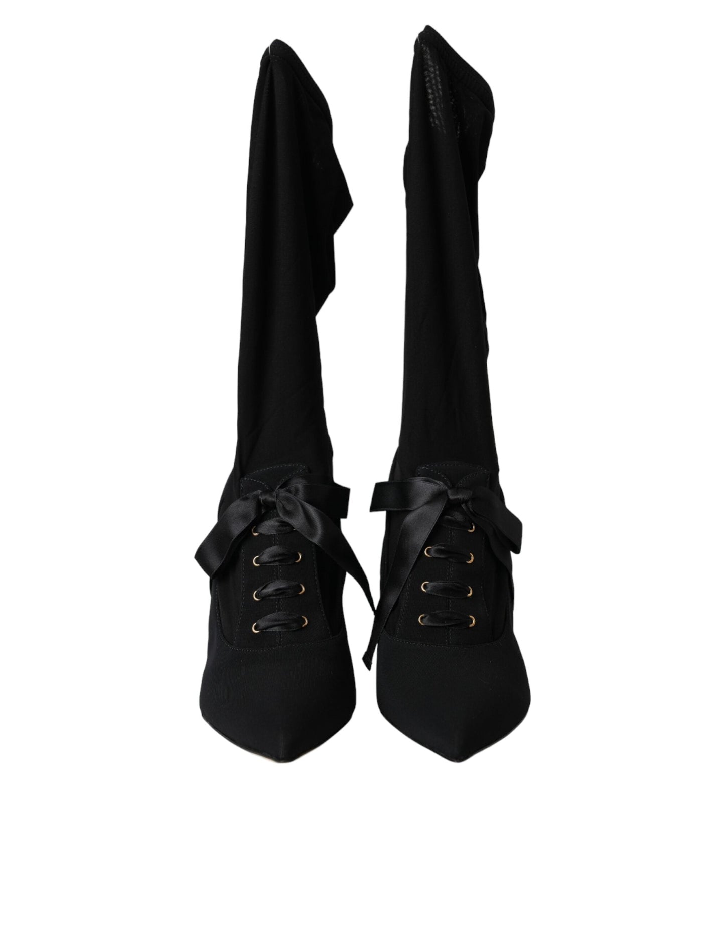 Dolce & Gabbana Black Stiletto Heels Mid Calf Boots Women's Shoes