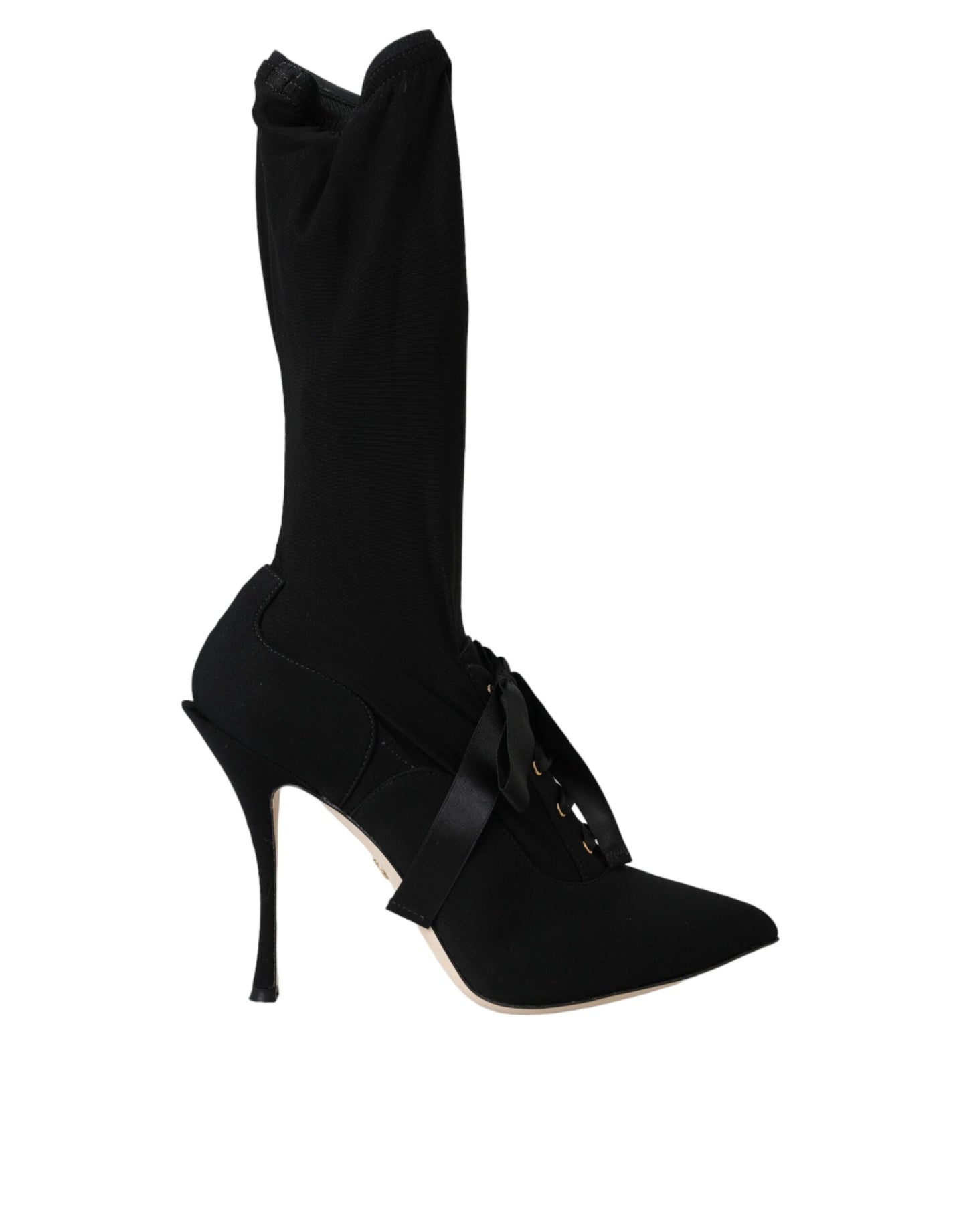 Dolce & Gabbana Black Stiletto Heels Mid Calf Boots Women's Shoes