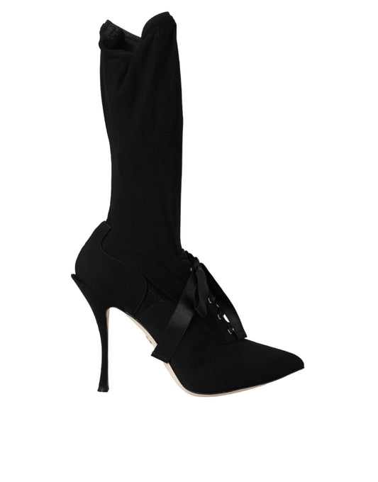 Dolce & Gabbana Black Stiletto Heels Mid Calf Boots Women's Shoes