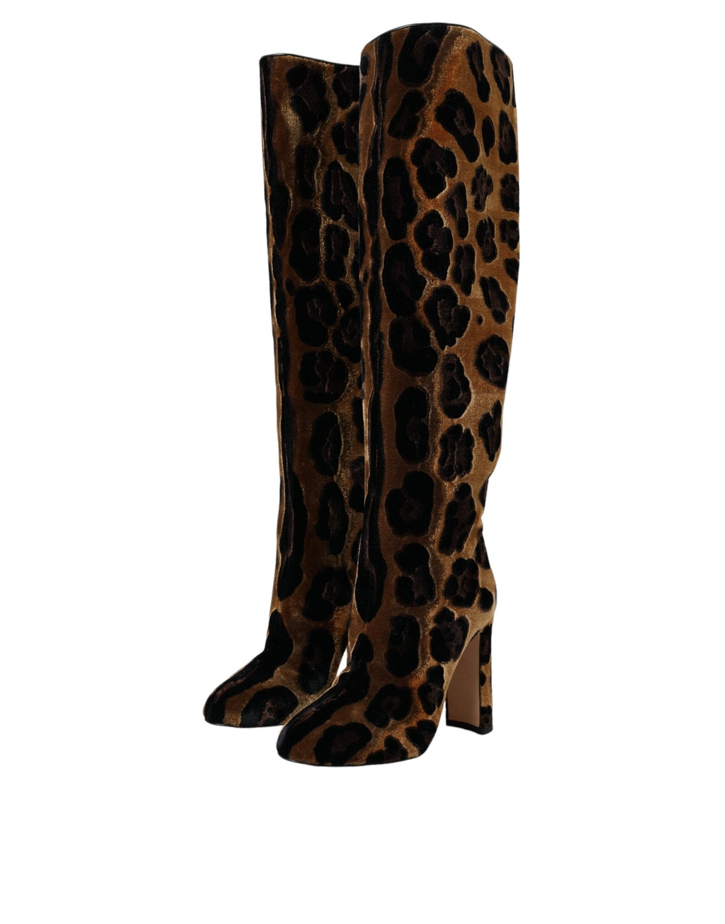 Dolce & Gabbana Brown Giraffe Velvet Leather Boots  Shoes