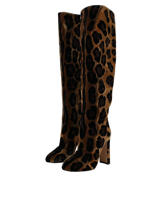 Dolce & Gabbana Brown Giraffe Velvet Leather Boots  Shoes