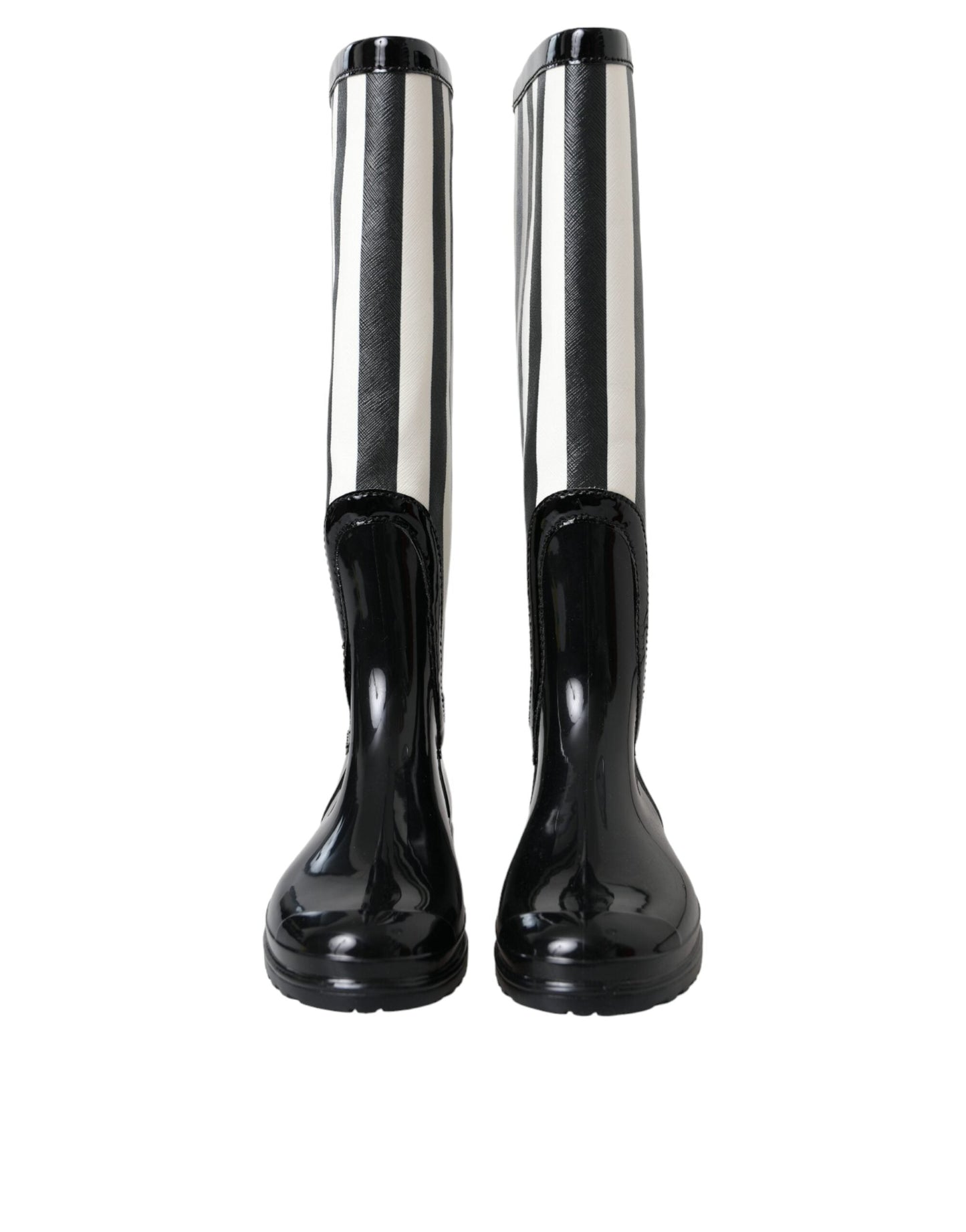 Dolce & Gabbana Black Rubber Knee High Flat Boots Women's Shoes