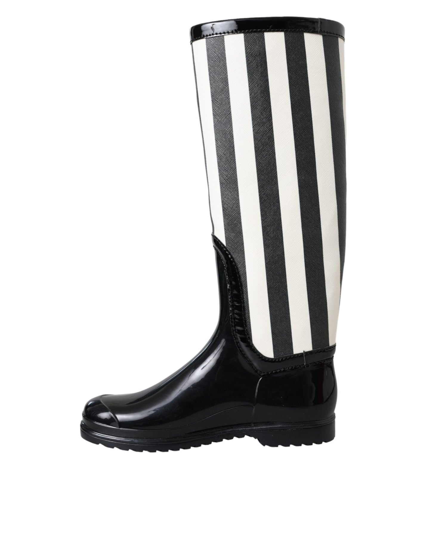 Dolce & Gabbana Black Rubber Knee High Flat Boots Women's Shoes