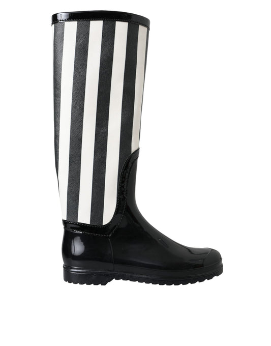 Dolce & Gabbana Black Rubber Knee High Flat Boots Women's Shoes