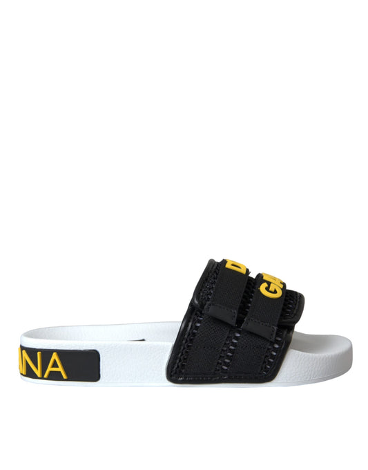 Dolce & Gabbana White Black Logo Beachwear Flats Sandals Women's Shoes