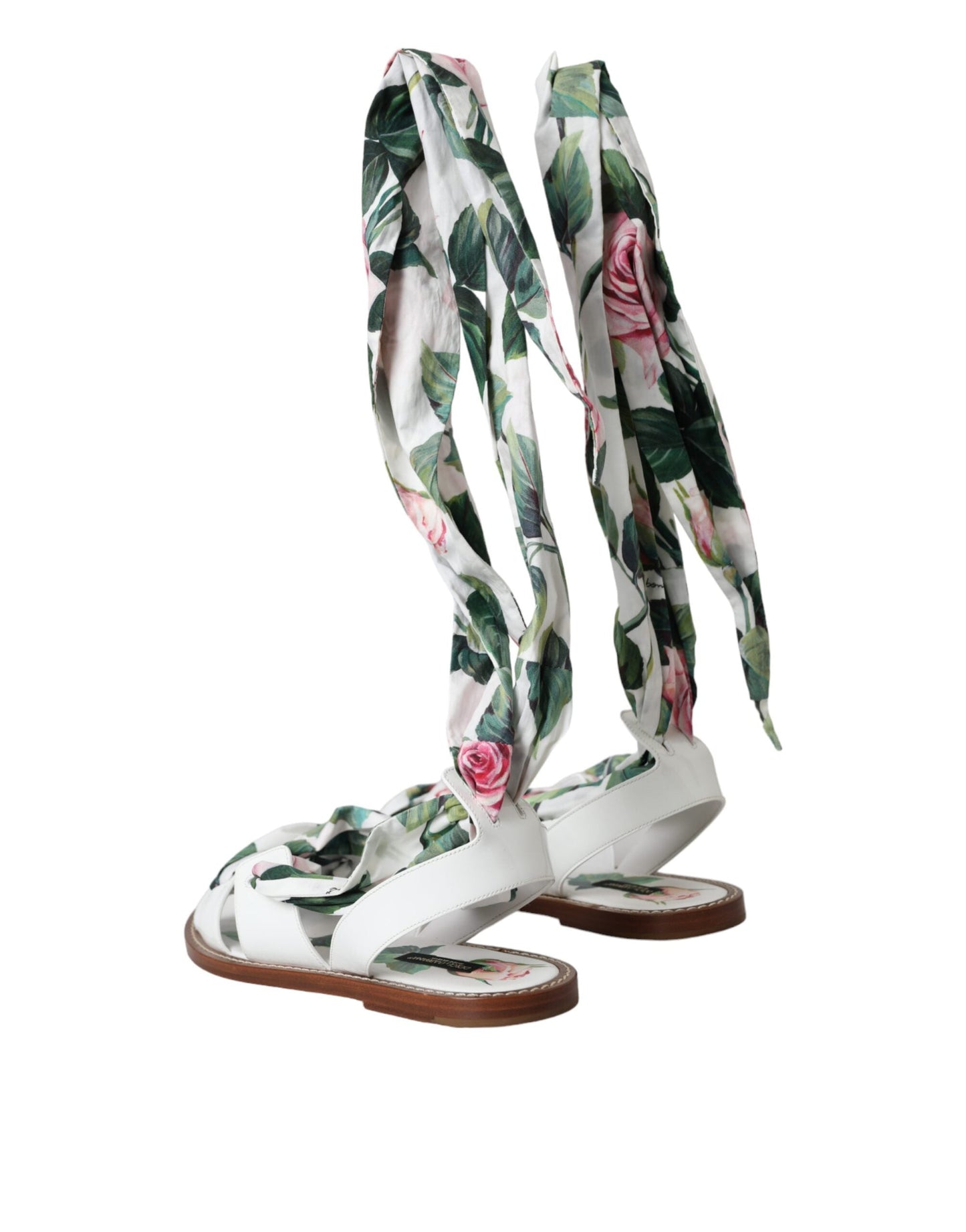 Dolce & Gabbana Multicolor Floral Print Ankle Wrap Sandals Women's Shoes