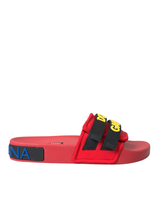 Dolce & Gabbana Red Black Logo Beachwear Flats Sandals Women's Shoes