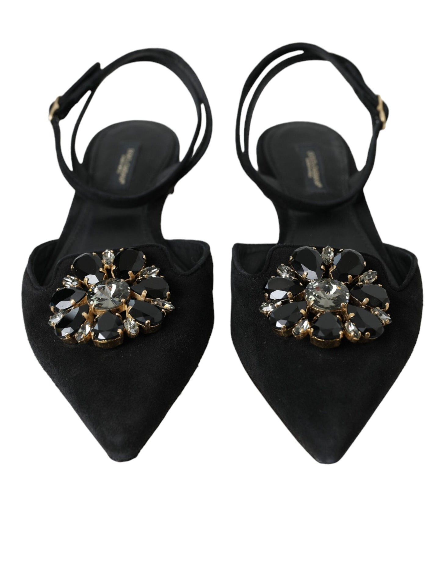 Dolce & Gabbana Black Leather Crystal Slingback Sandals Women's Shoes (Pre-Owned)