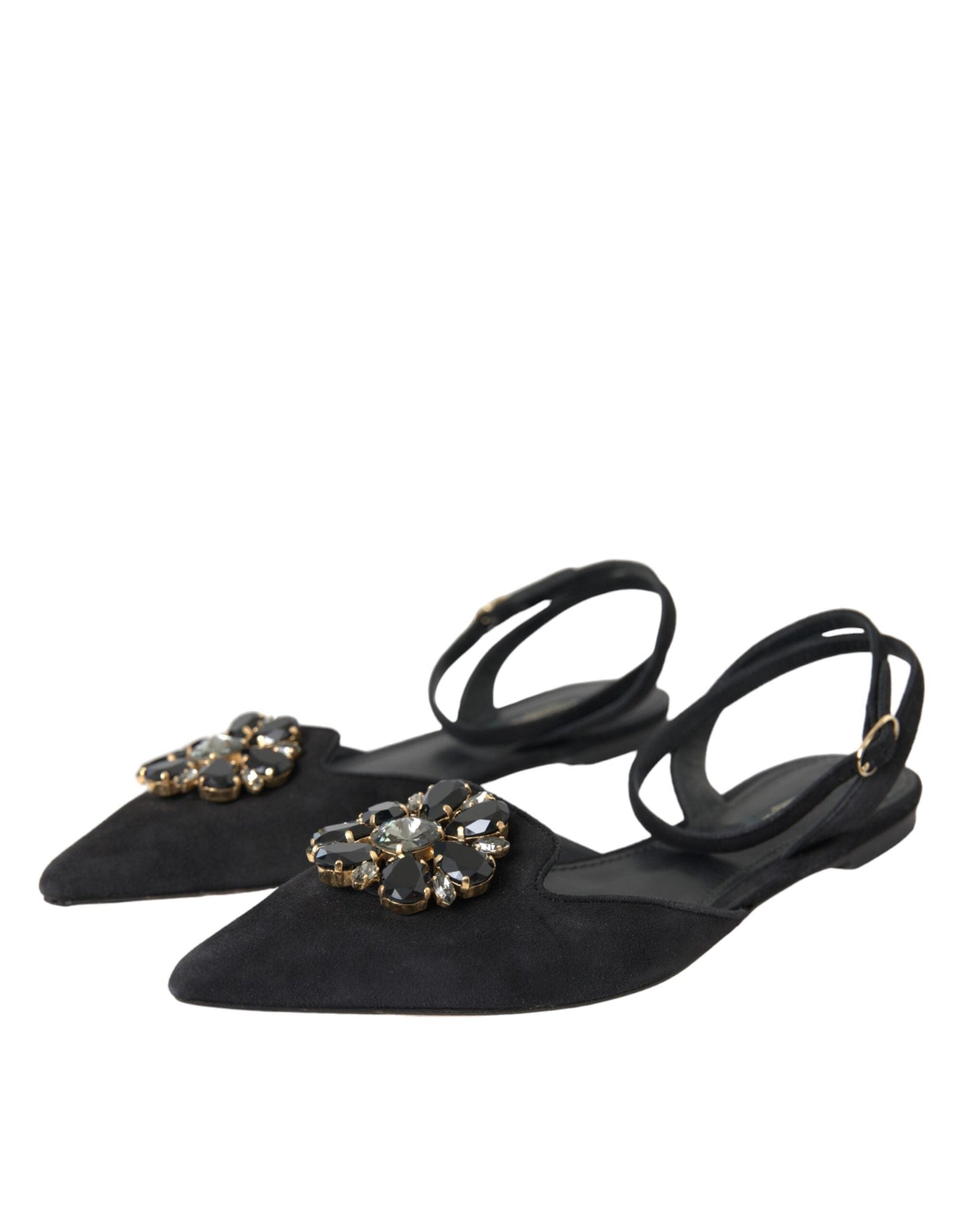Dolce & Gabbana Black Leather Crystal Slingback Sandals Women's Shoes (Pre-Owned)