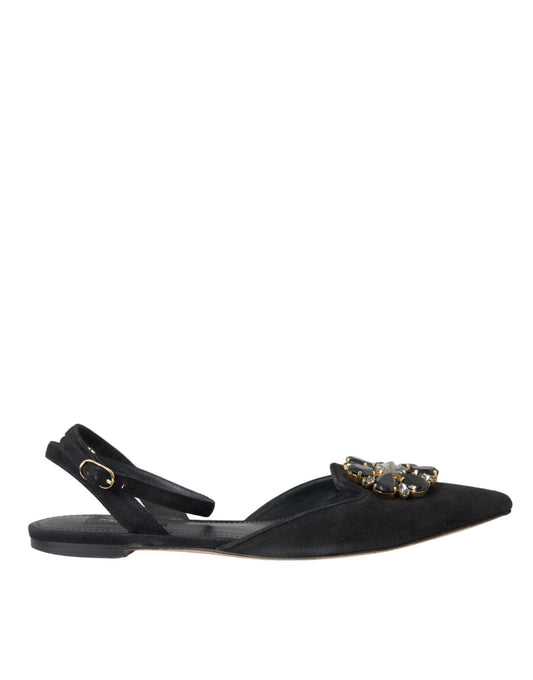 Dolce & Gabbana Black Leather Crystal Slingback Sandals Women's Shoes (Pre-Owned)
