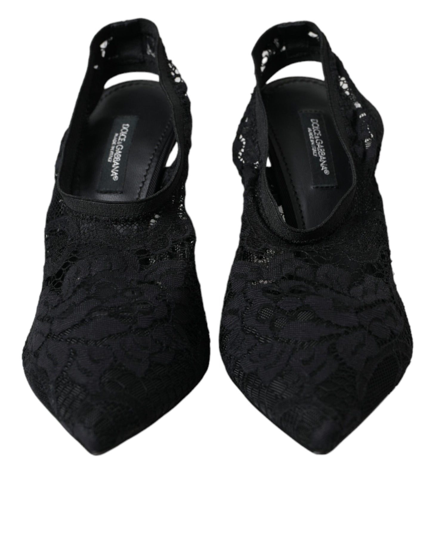 Dolce & Gabbana Black Lace Stretch Heels Slingbacks Women's Shoes (Pre-Owned)
