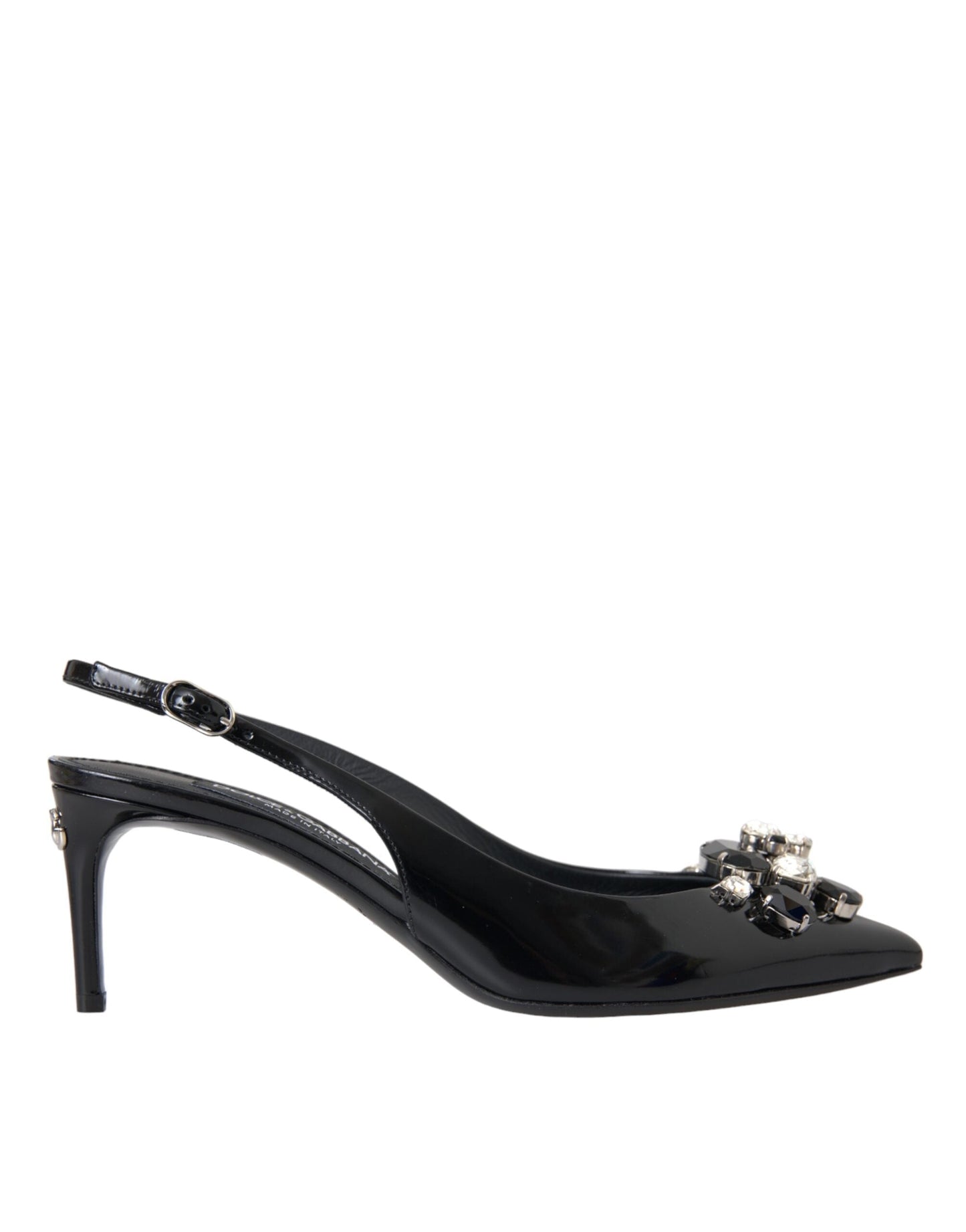 Dolce & Gabbana Black Patent Leather Crystal Slingback Women's Shoes (Pre-Owned)