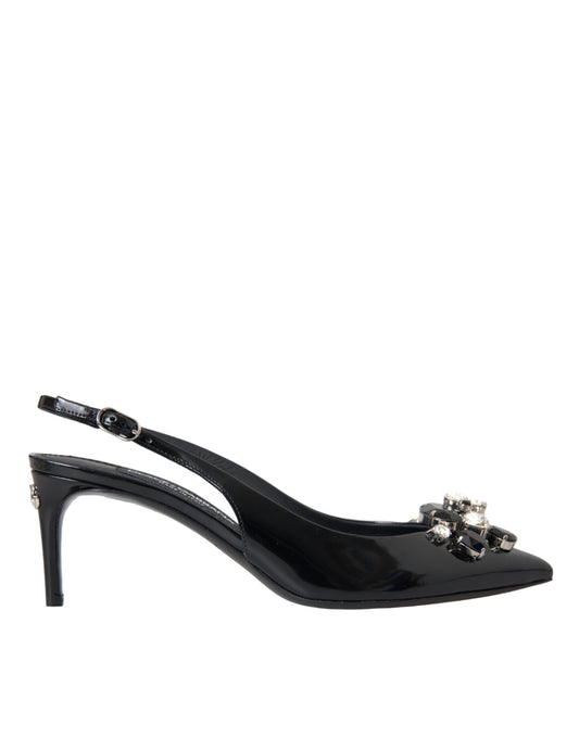 Dolce & Gabbana Black Patent Leather Crystal Slingback Women's Shoes (Pre-Owned)