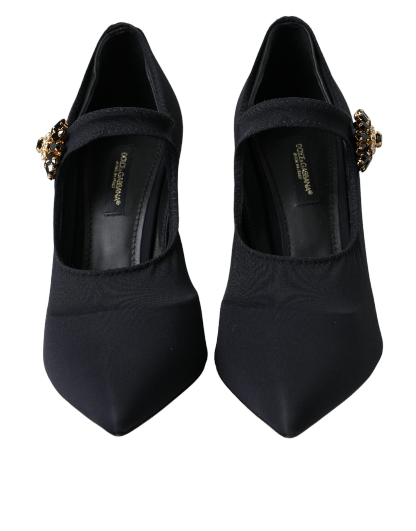 Dolce & Gabbana Black Mary Jane Jersey Crystal Pumps Women's Shoes