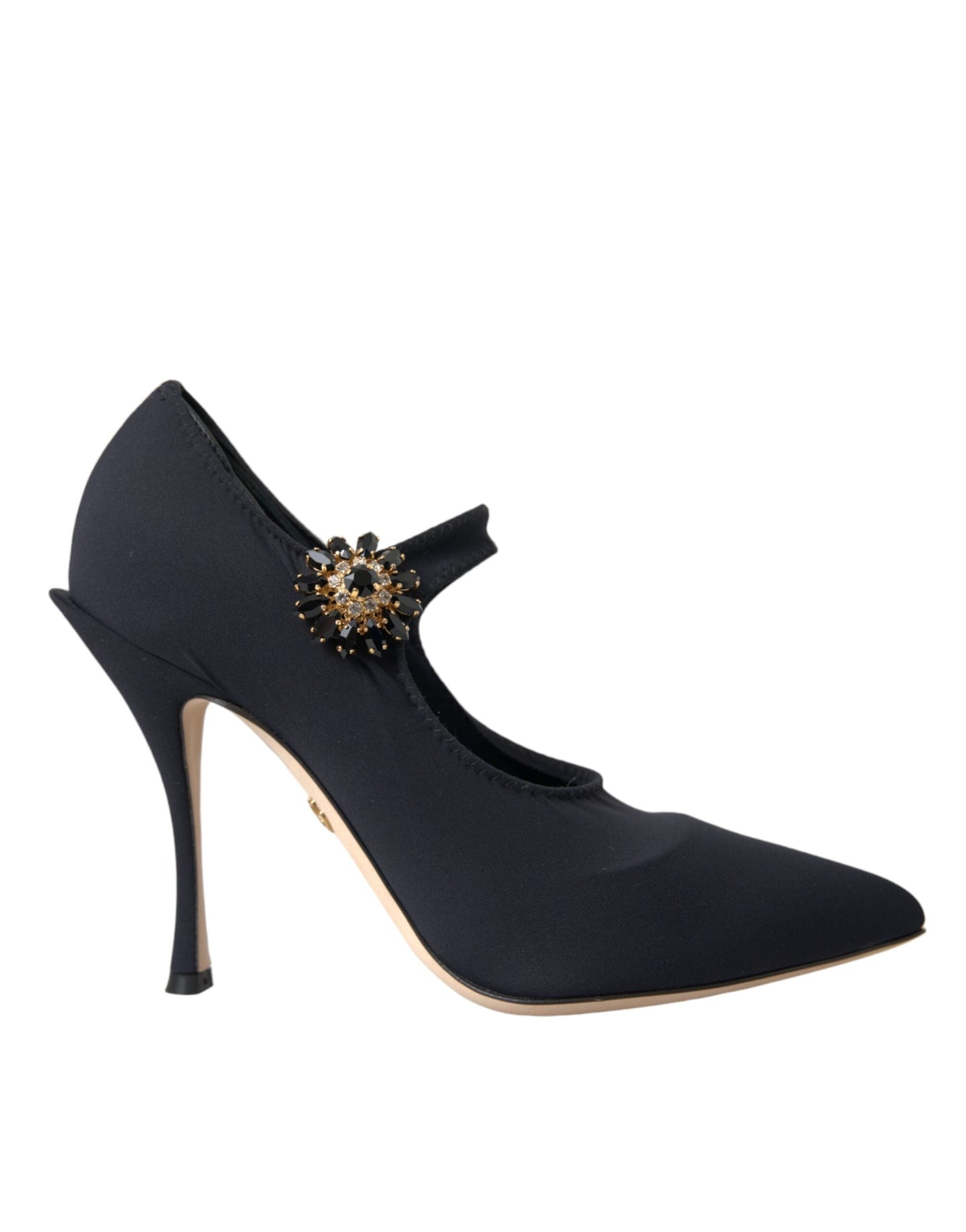 Dolce & Gabbana Black Mary Jane Jersey Crystal Pumps Women's Shoes