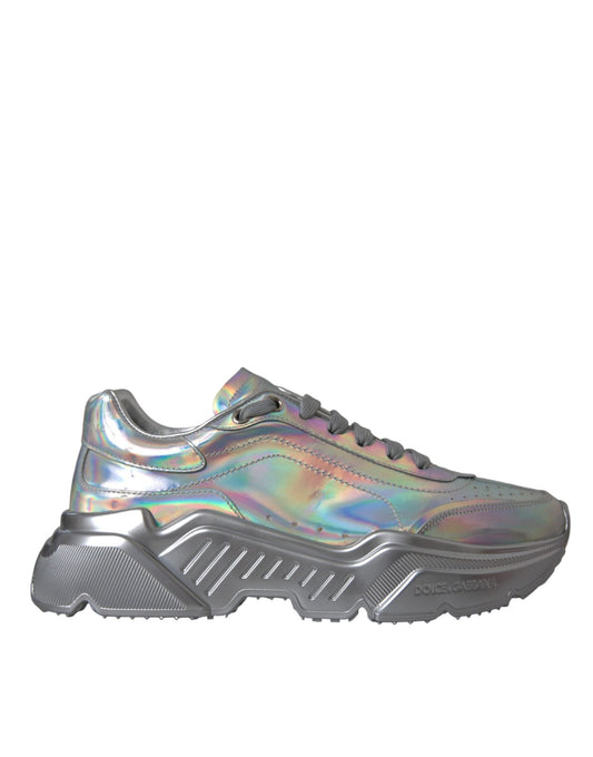 Dolce & Gabbana Silver Iridescent DAYMASTER Leather Sneakers Women's Shoes