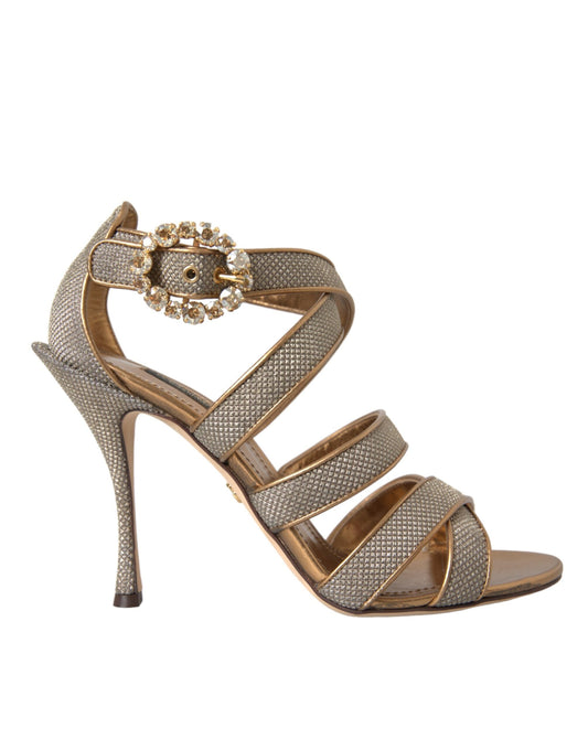 Dolce & Gabbana Bronze Crystal Strap Heels Sandals Women's Shoes