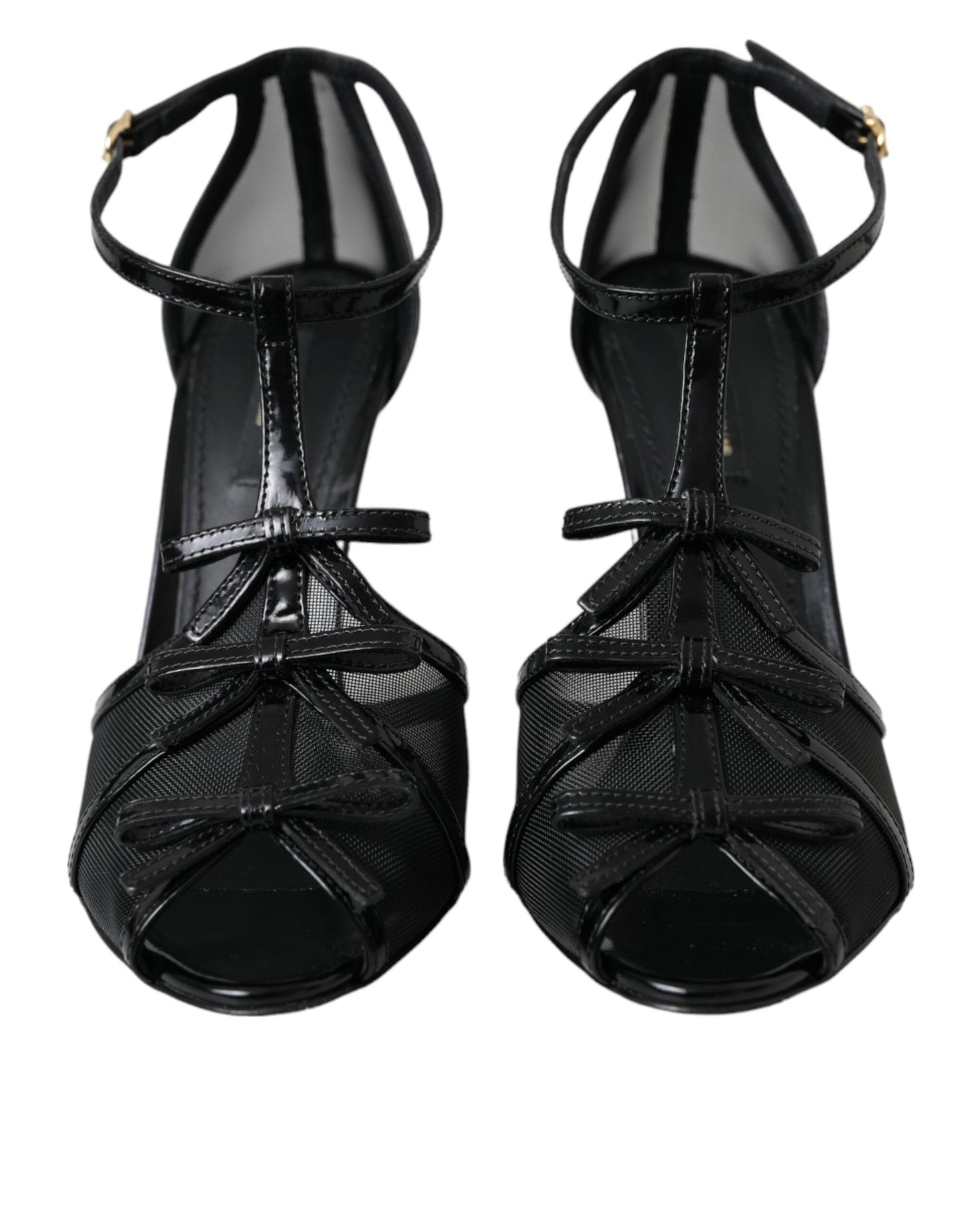 Dolce & Gabbana Black Mesh T-strap Heels Sandals Women's Shoes (Pre-Owned)