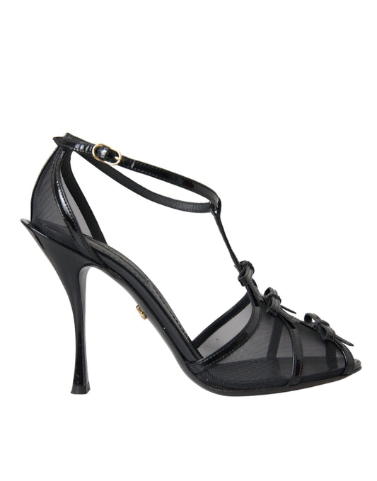 Dolce & Gabbana Black Mesh T-strap Heels Sandals Women's Shoes (Pre-Owned)