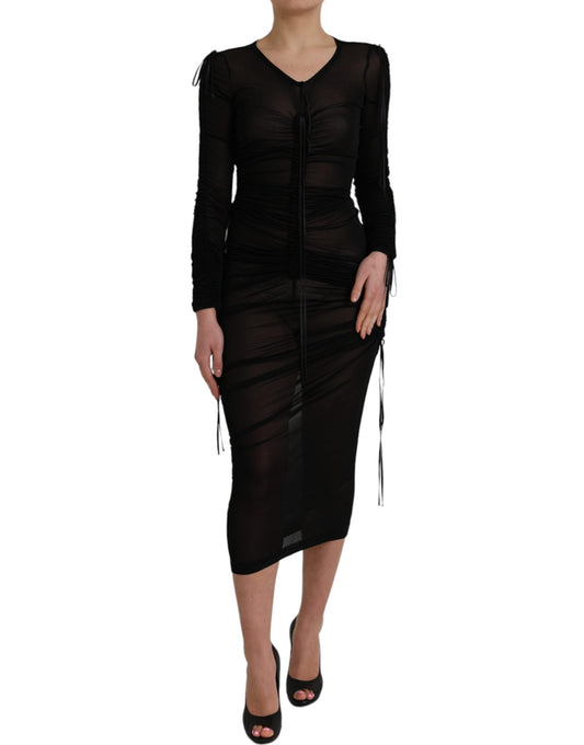 Dolce & Gabbana Black Sheer Bodycon Sheath Midi Women's Dress