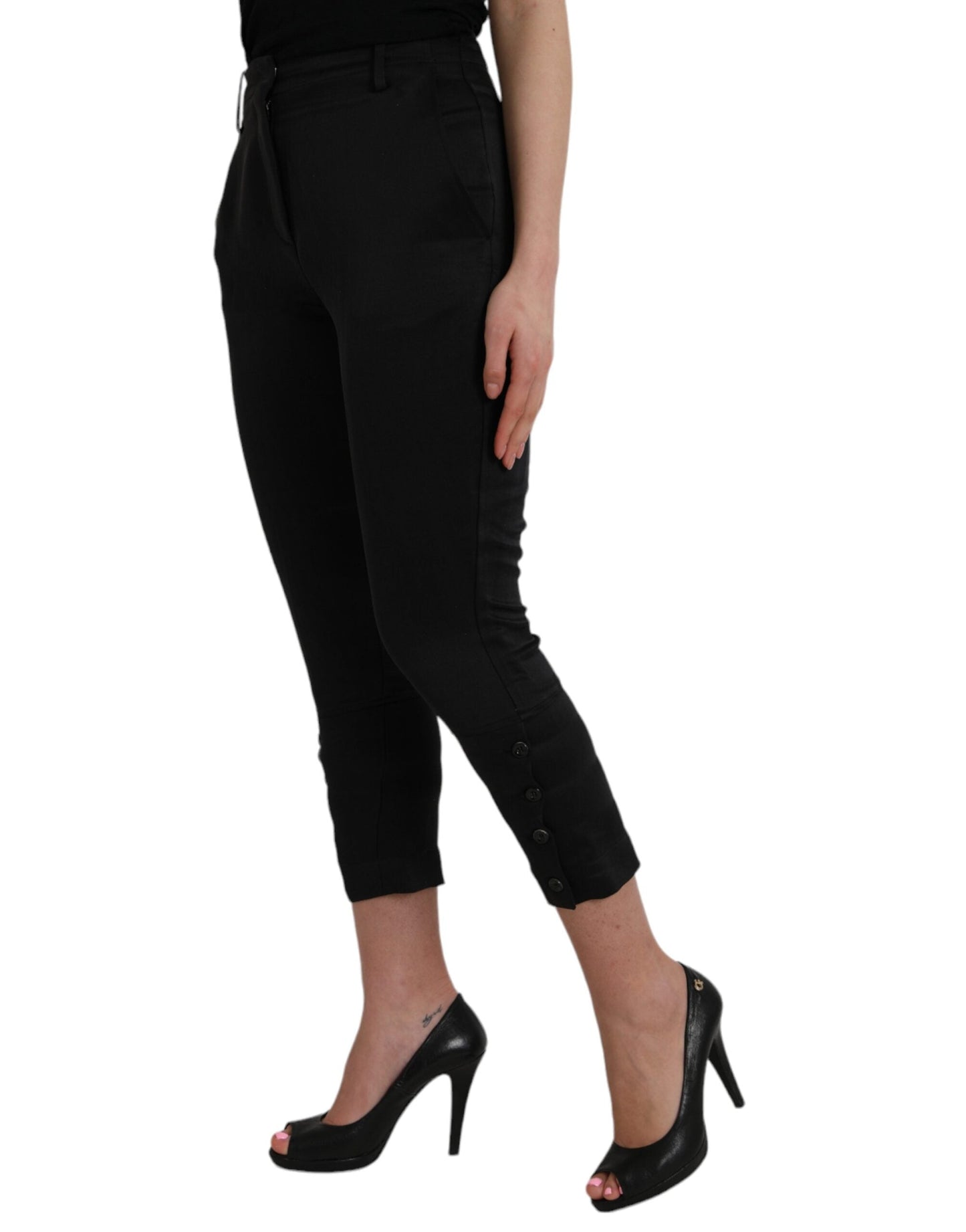 Ermanno Scervino Black High Waist Capri Cropped Women's Pants