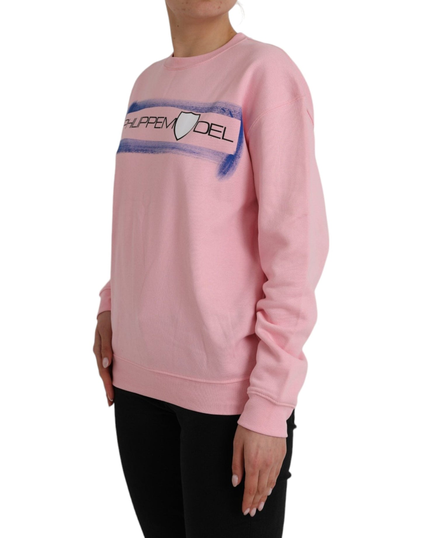 Philippe Model Pink Cotton Logo Print Long Sleeves Pullover Women's Sweater (Pre-Owned)