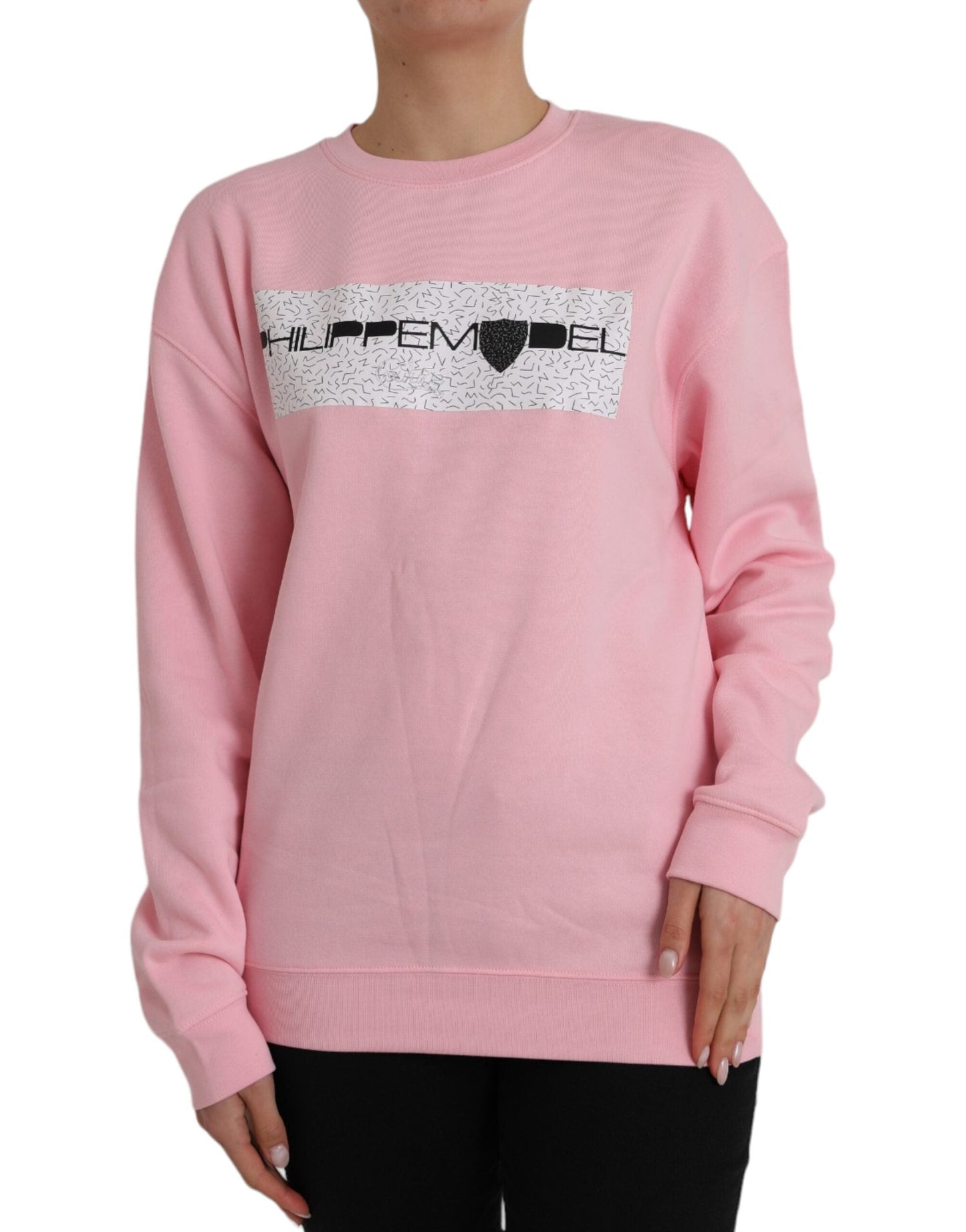 Philippe Model Pink Cotton Logo Print Long Sleeves Pullover Women's Sweater (Pre-Owned)