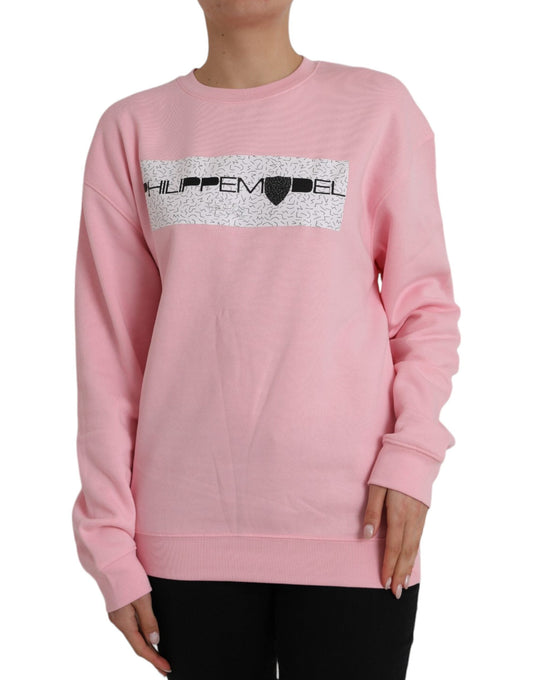 Philippe Model Pink Cotton Logo Print Long Sleeves Pullover Women's Sweater (Pre-Owned)