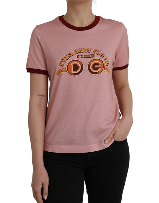 Dolce & Gabbana Pink Cotton Short Sleeves Crew Neck Women's T-shirt