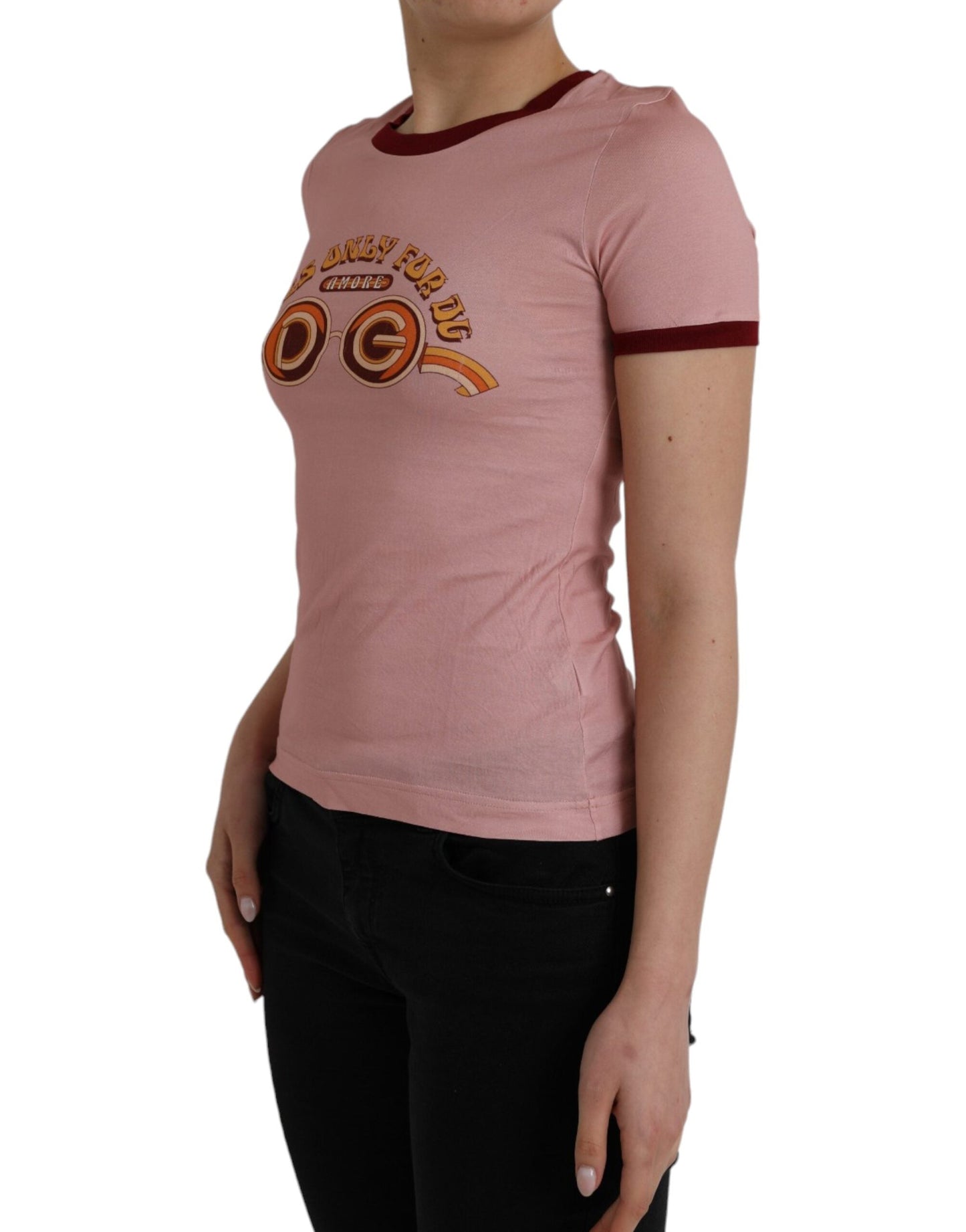 Dolce & Gabbana Pink Cotton Short Sleeves Crew Neck Women's T-shirt