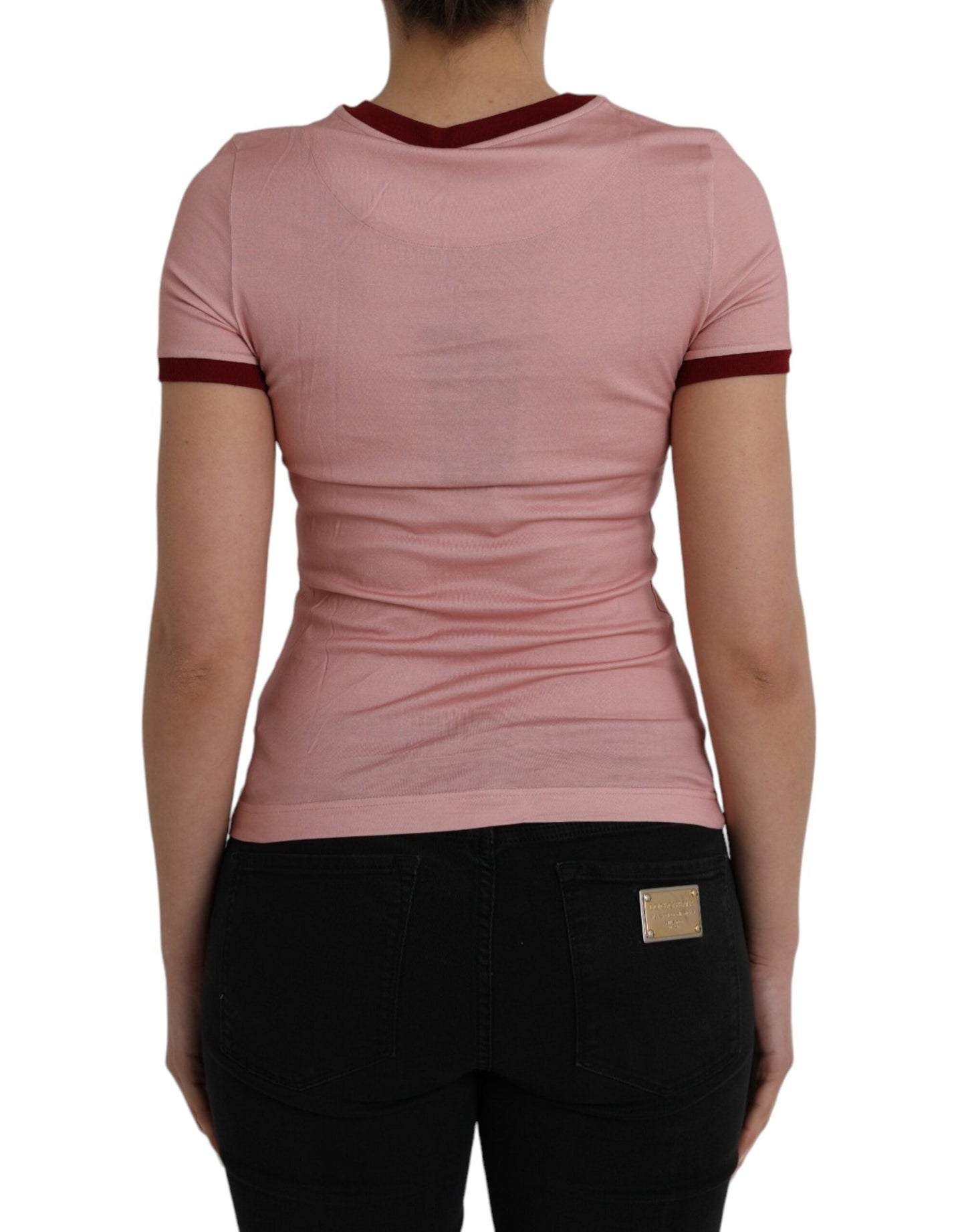 Dolce & Gabbana Pink Cotton Short Sleeves Crew Neck Women's T-shirt