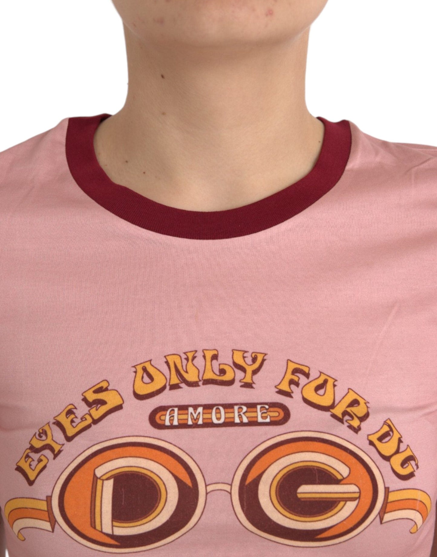 Dolce & Gabbana Pink Cotton Short Sleeves Crew Neck Women's T-shirt