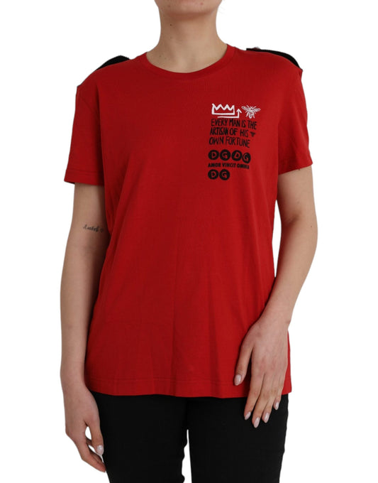 Dolce & Gabbana Red Cotton Graphic Print Crew Neck Women's T-shirt