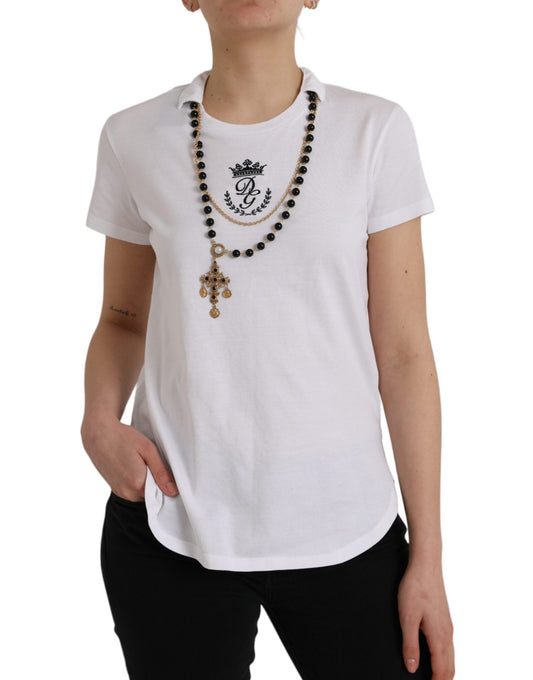Dolce & Gabbana White Cotton Necklace Short Sleeves Women's T-shirt