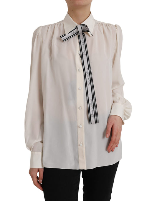 Dolce & Gabbana Off White Long Sleeve Button Down Blouse Women's Top