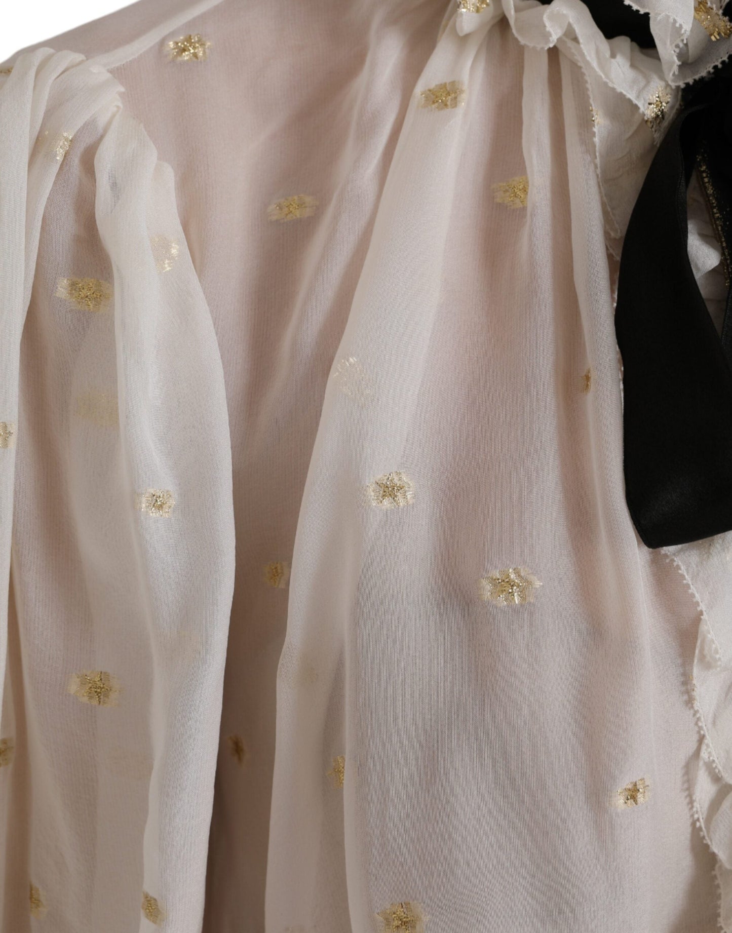 Dolce & Gabbana Off White Silk Blend Ascot Collar Blouse Women's Top