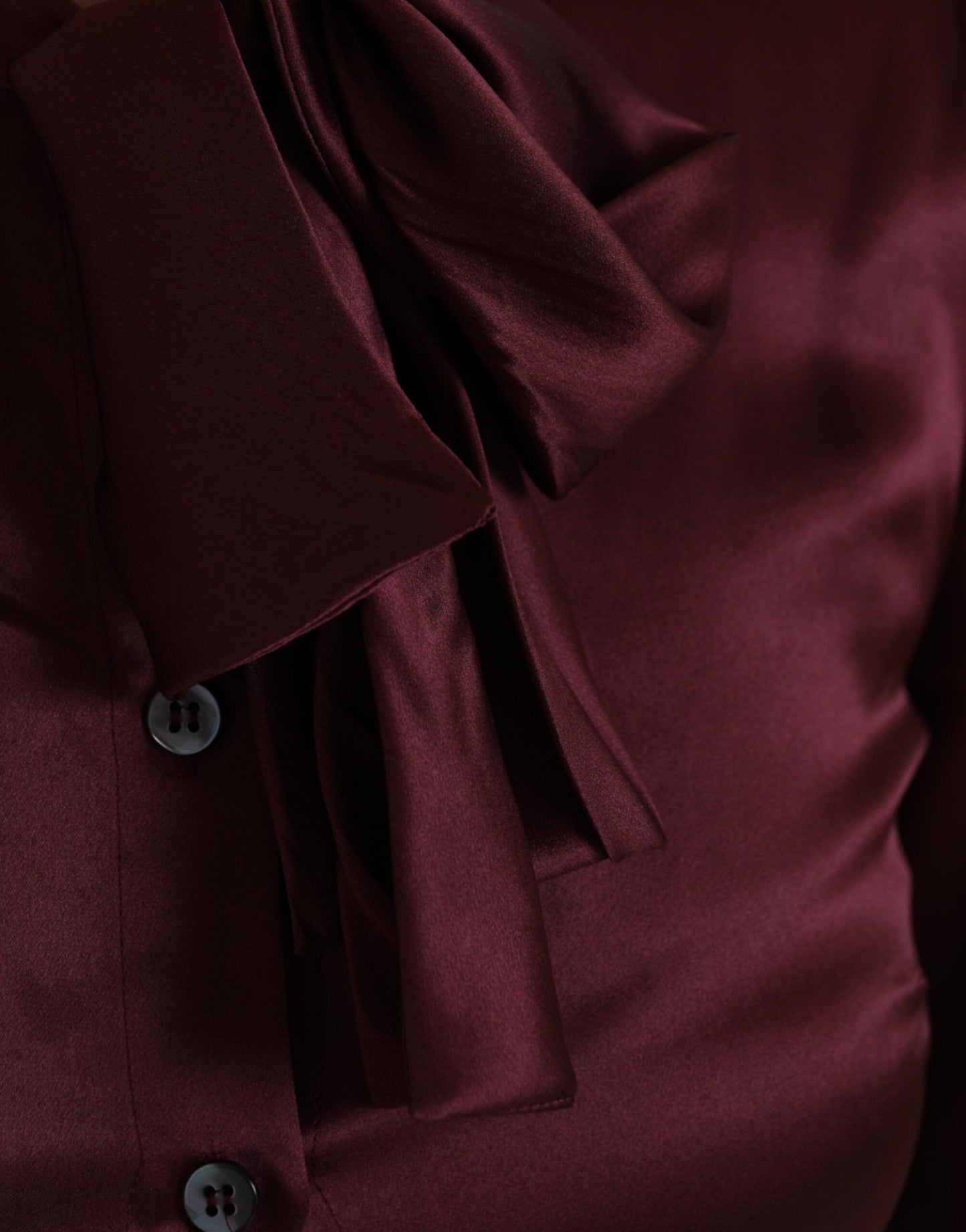 Dolce & Gabbana Maroon Ascot Collar Long Sleeve Top Women's Blouse