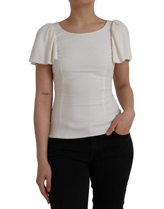 Dolce & Gabbana White Viscose Round Neck Short Sleeves Women's Top (Pre-Owned)