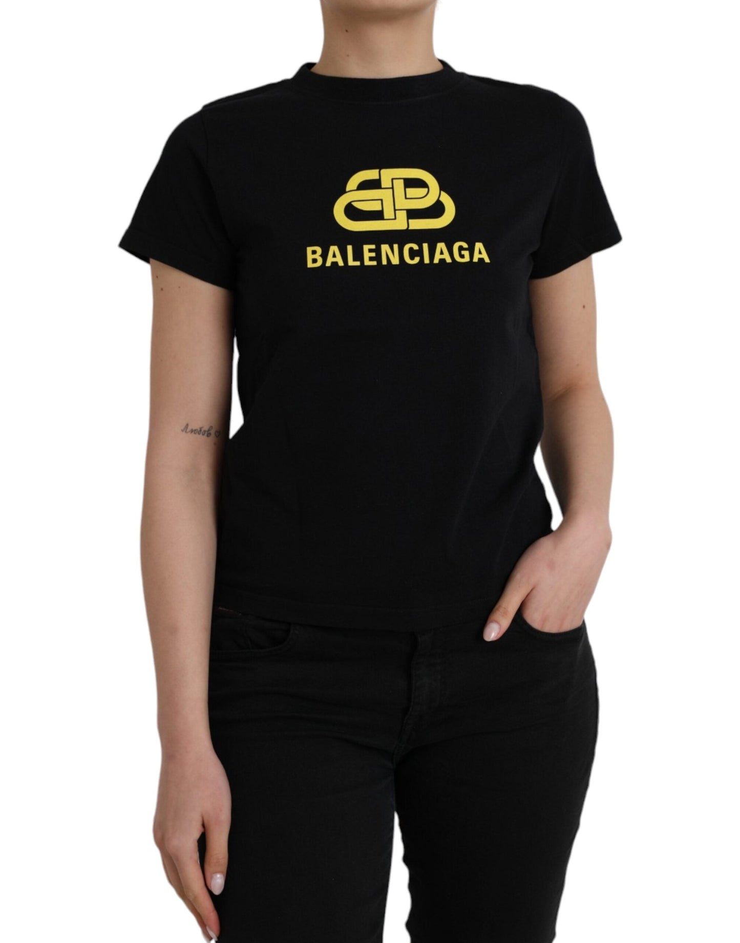 Balenciaga Black Cotton Logo Crew Neck Short Sleeves Women's T-shirt (Pre-Owned)