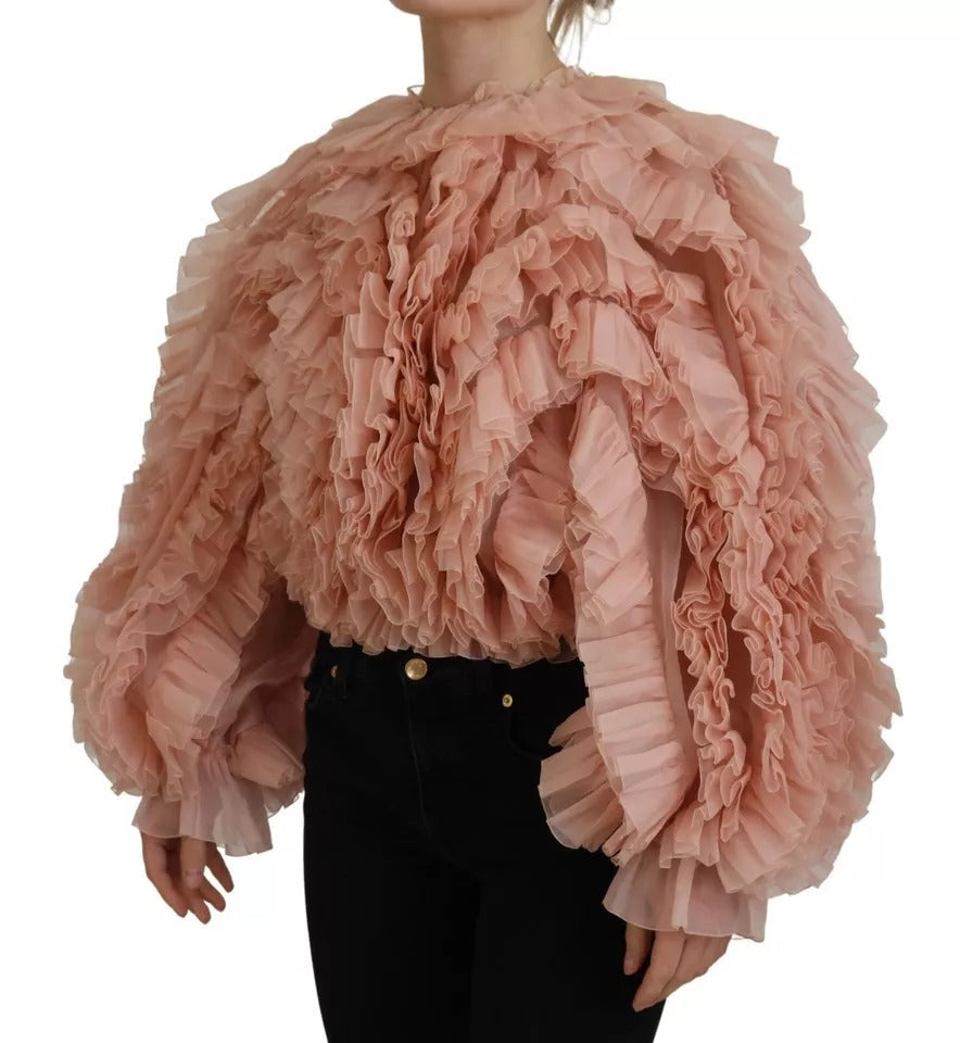 Dolce & Gabbana Pink Ruffles Long Sleeves Pullover Women's Sweater (Pre-Owned)