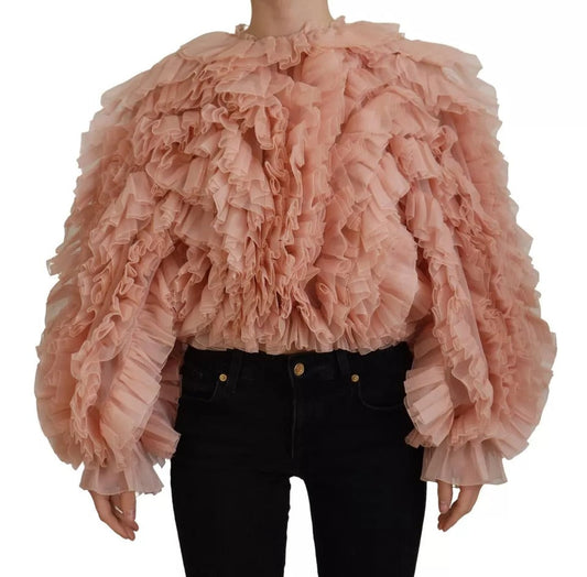 Dolce & Gabbana Pink Ruffles Long Sleeves Pullover Women's Sweater (Pre-Owned)