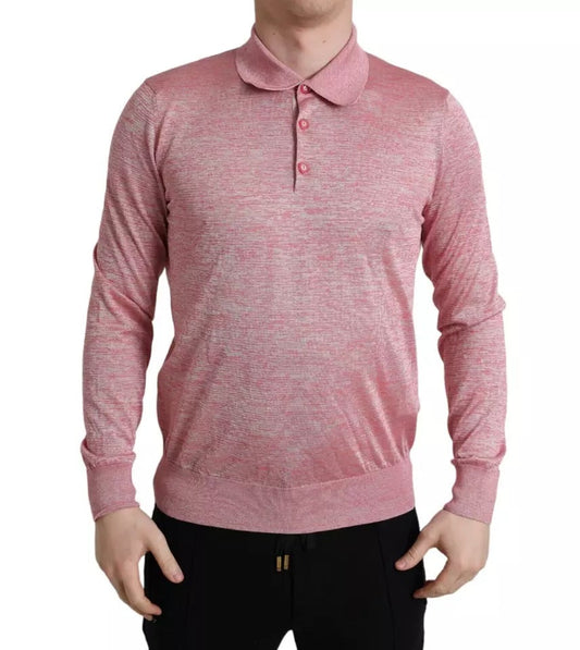 Dolce & Gabbana Pink Polyester Collared Men Pullover Men's Sweater (Pre-Owned)