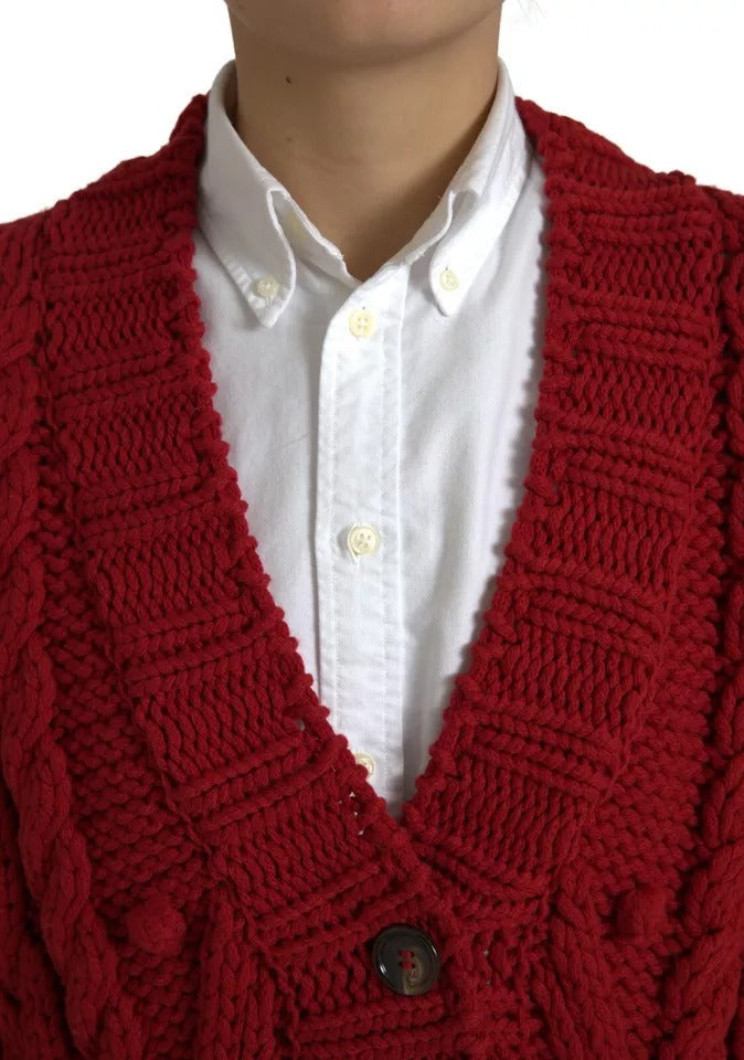 Dolce & Gabbana Red Wool Knit Button Down Cardigan Women's Sweater (Pre-Owned)