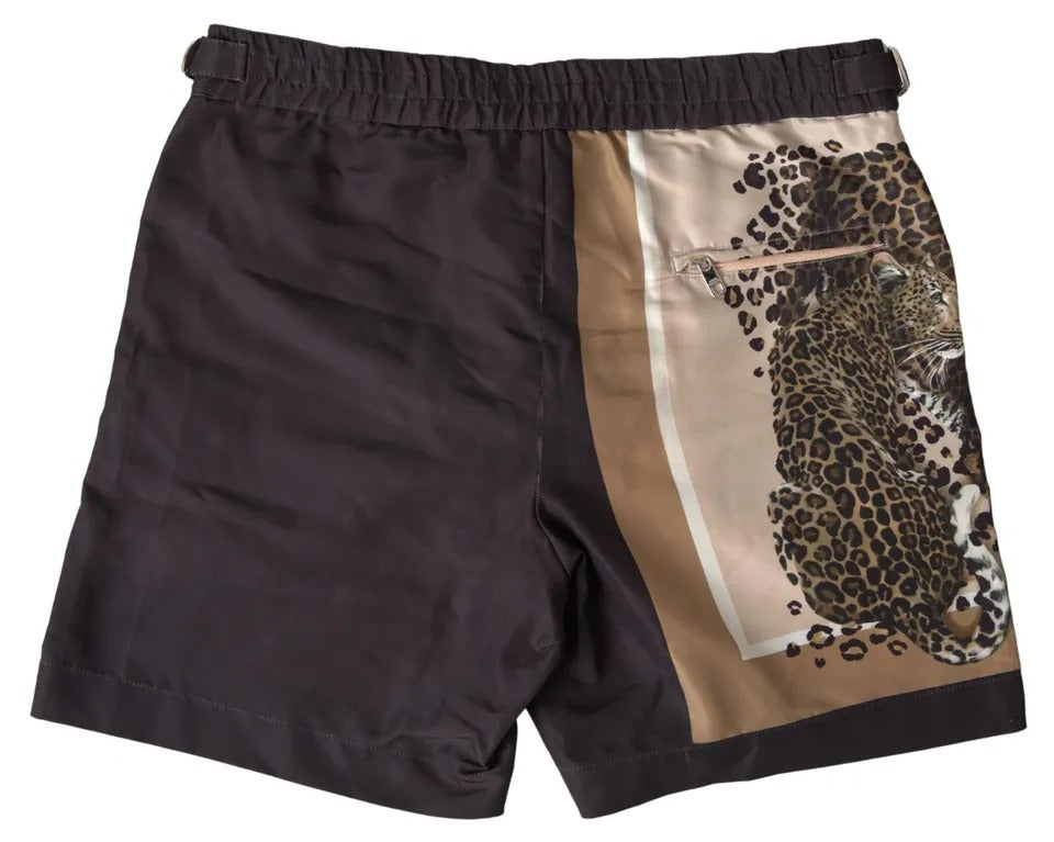Dolce & Gabbana Dark Brown Leopard Beachwear Swimwear  Shorts (Pre-Owned)