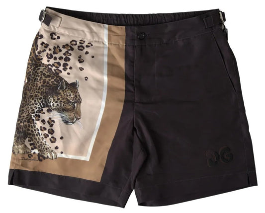 Dolce & Gabbana Dark Brown Leopard Beachwear Swimwear  Shorts (Pre-Owned)