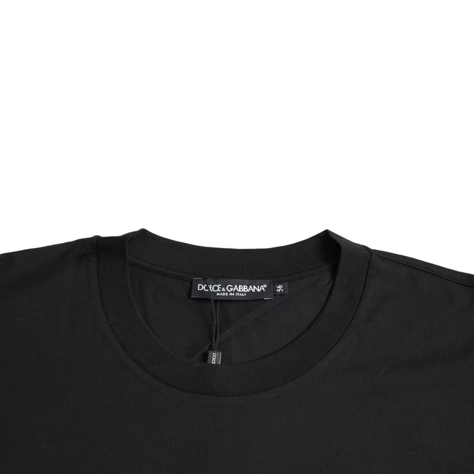 Dolce & Gabbana Black Logo Patch Cotton Crew Neck Men's T-shirt (Pre-Owned)