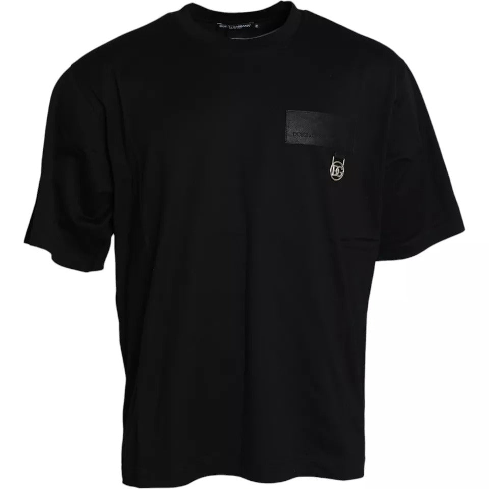 Dolce & Gabbana Black Logo Patch Cotton Crew Neck Men's T-shirt (Pre-Owned)