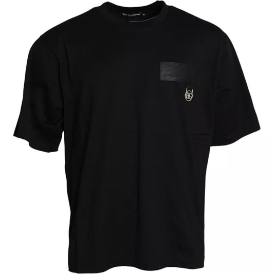 Dolce & Gabbana Black Logo Patch Cotton Crew Neck Men's T-shirt (Pre-Owned)