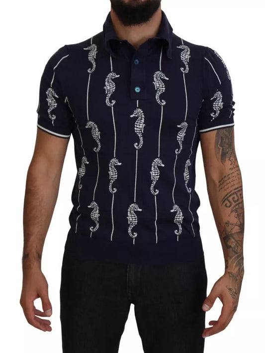 Dolce & Gabbana Dark Blue Sea Horse Collared Polo Men's T-shirt (Pre-Owned)