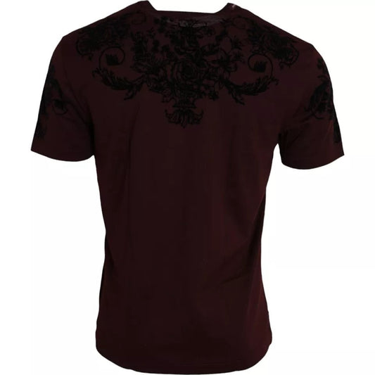 Dolce & Gabbana Maroon DG Crown Floral Crewneck Men Men's T-shirt (Pre-Owned)